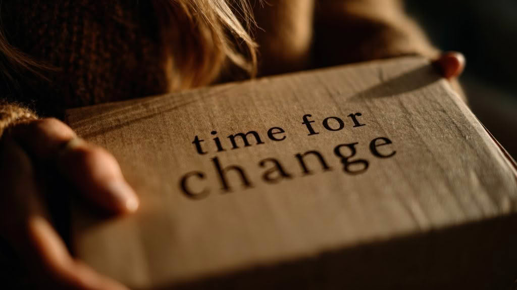Holding a box with a message about making changes in life